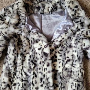 White House Black Market leopard fur coat